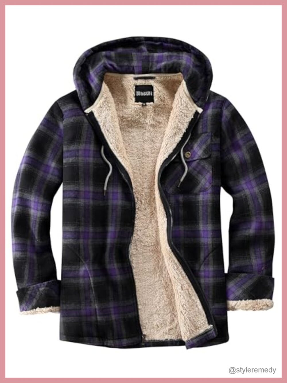 Women's Fleece Lined Plaid Full Zip Jacket Sherpa Hooded Flannel